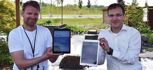 Andreas Iland, Prokurist der Landesgartenschau Kamp-Lintfort 2020 (links) und Mark Hakim, Geschäftsführer Qosmotec